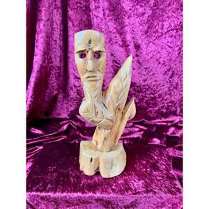 Vintage Oddities - Hand Carved Wood Statue - Face In The Tree - Spooky Folk Art